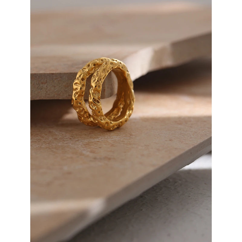 Anel Texture Metal - Banhado Ouro 18K