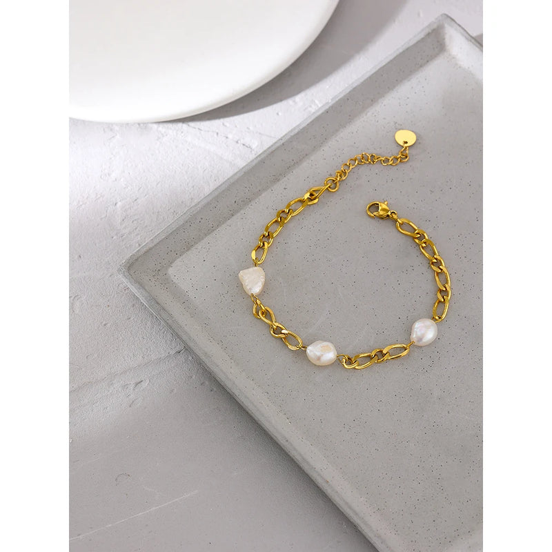 Bracelete Ametrine com Pérolas Naturais banhado a Ouro 18K