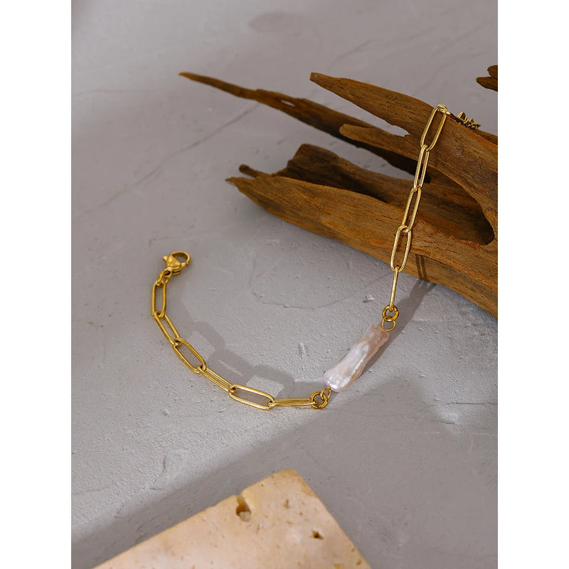 Bracelete Soberana com Perolas Naturais Banhado a Ouro 18K
