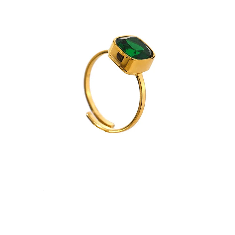 Anel Único em Vidro Cristal banhado a Ouro 18K