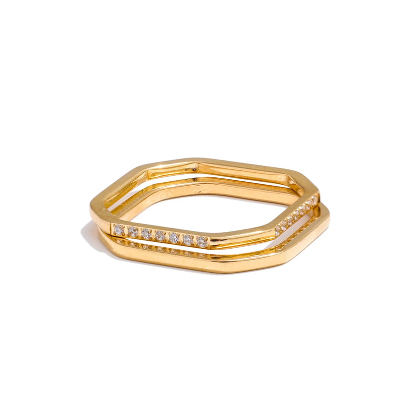 Anel Square Banhado a Ouro 18K