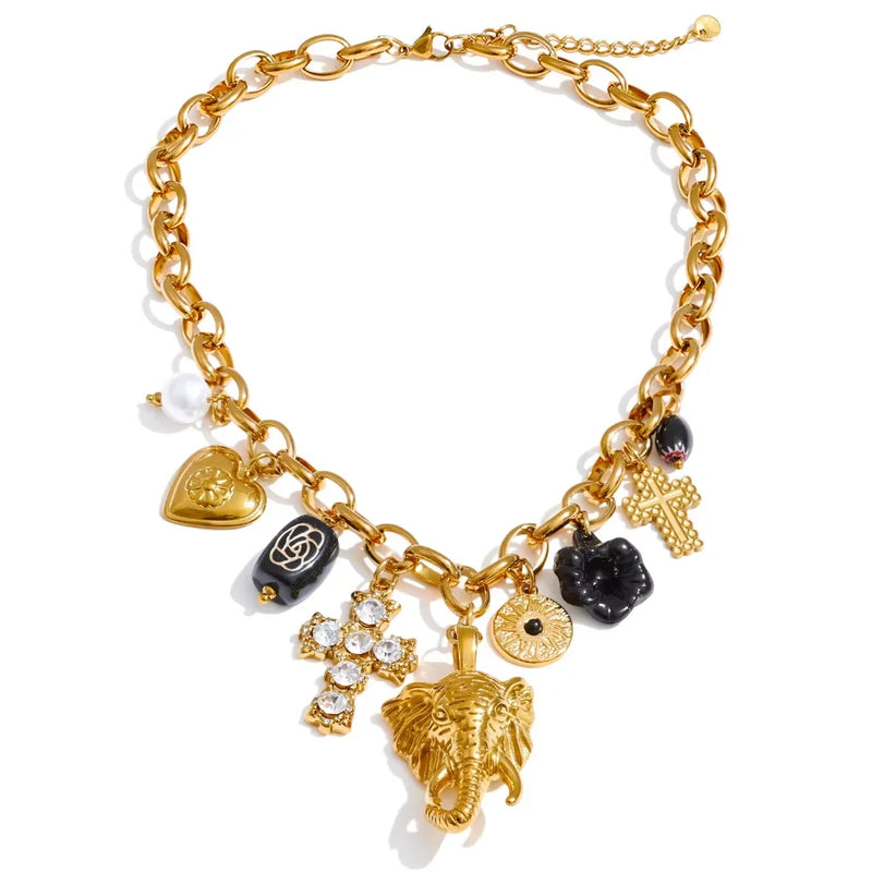 Colar Black Elephant Banhado a Ouro 18K