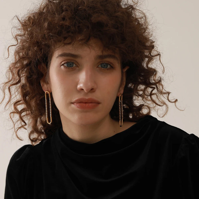 Gold Drop Earring with Zirconia Stones