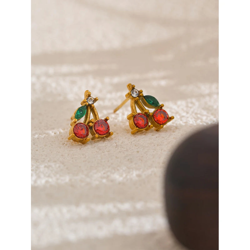 Cherry earrings with zirconia stones