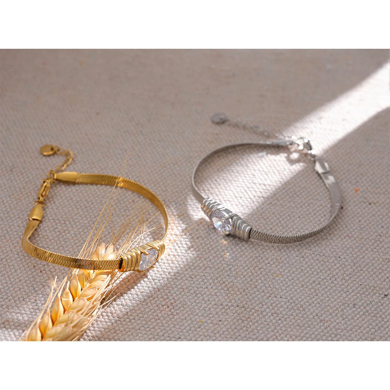 Bracelete Snake Banhado a Ouro 18K e Pedras em Zircónia