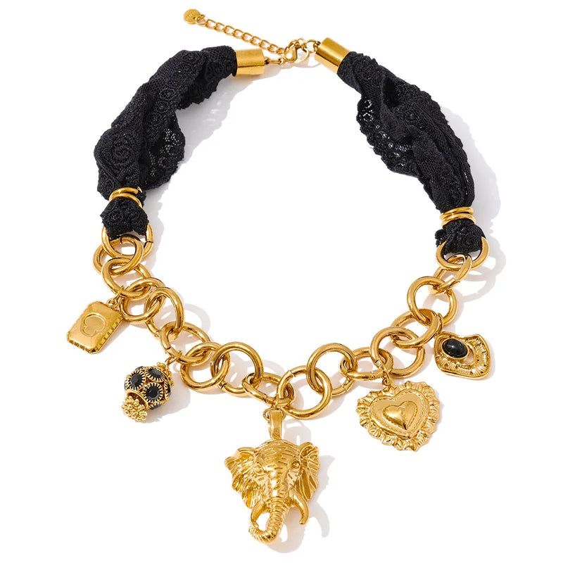 Colar Black Elephant Banhado a Ouro 18K