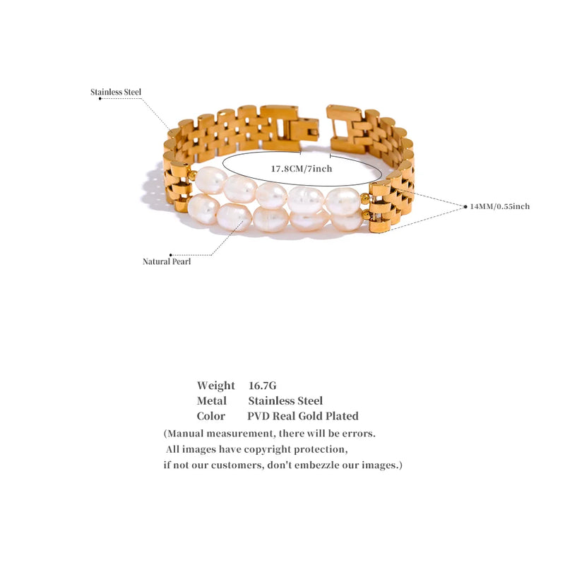 Pulseira - Cuban  Premium com Pérolas Naturais e Banhada a Ouro 18K
