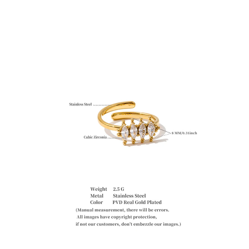 Anel Prisma com Pedras em Zircónia banhado a Ouro 18K