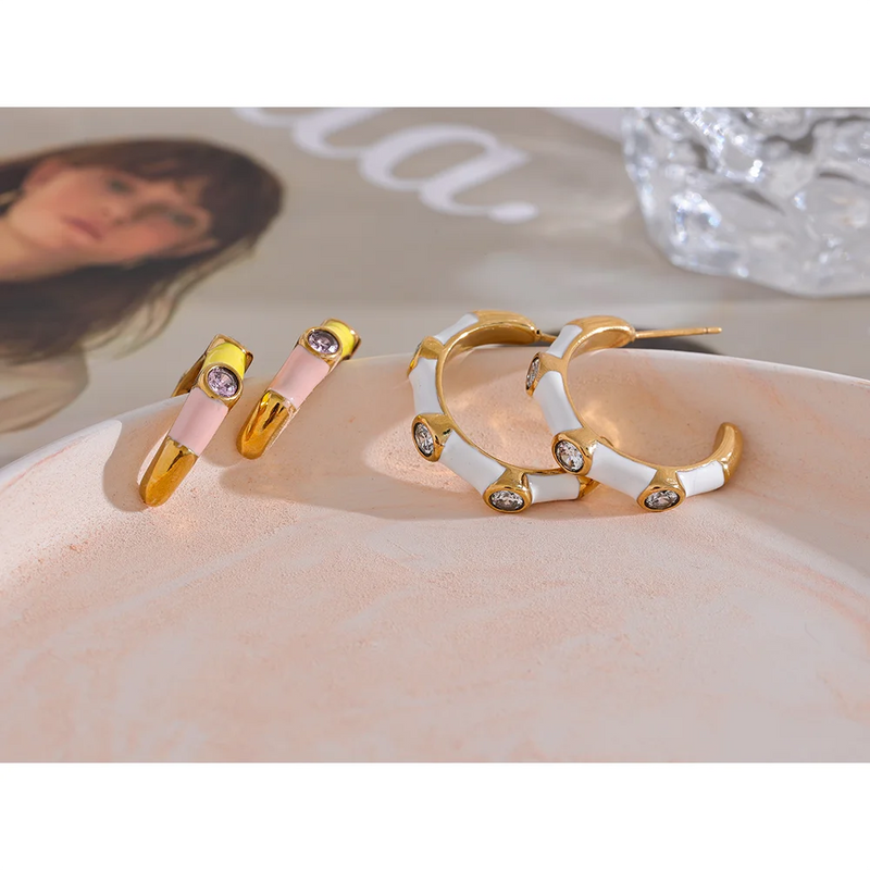 Zirconia Inlaid Hoop Earrings