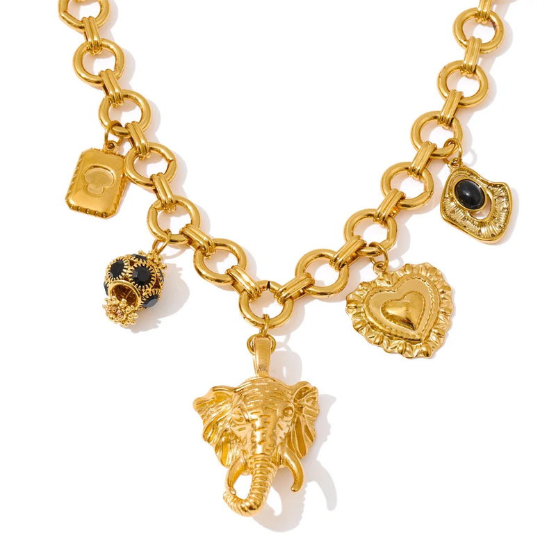 Colar Black Elephant Banhado a Ouro 18K