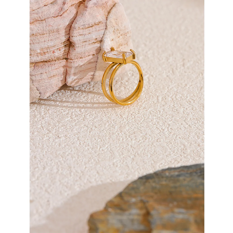 18K Gold Plated Star Ring with Zirconia Stone