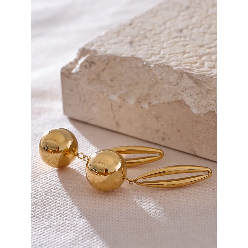 Brincos Hollow Drop - Banhado a Ouro 18K