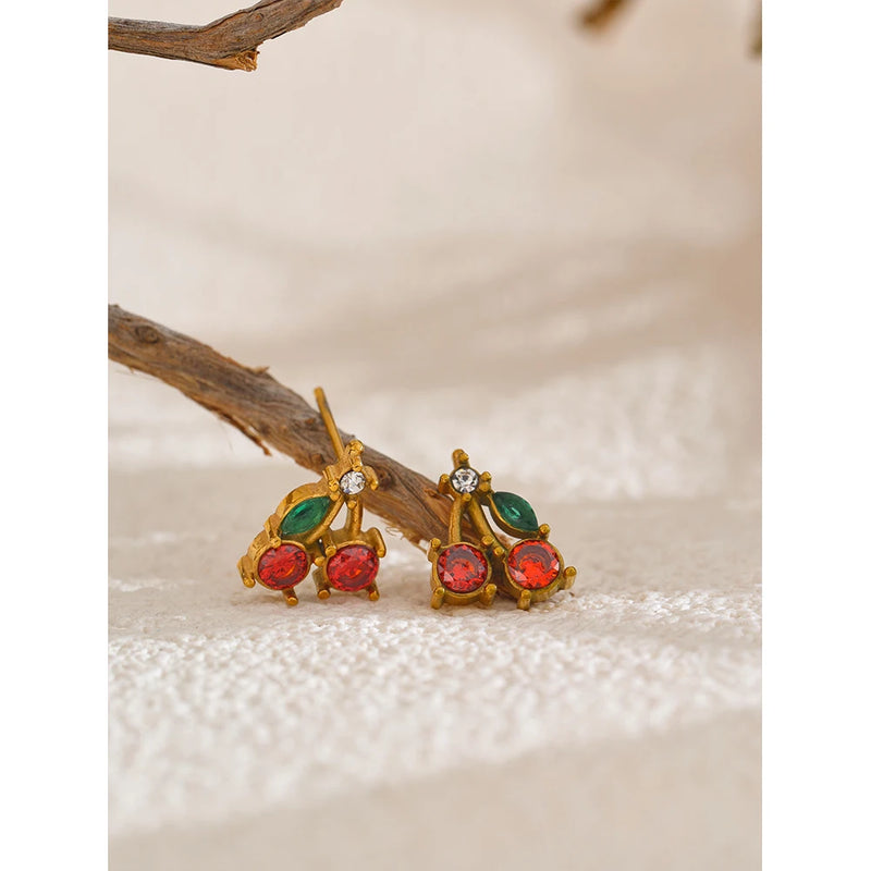 Cherry earrings with zirconia stones