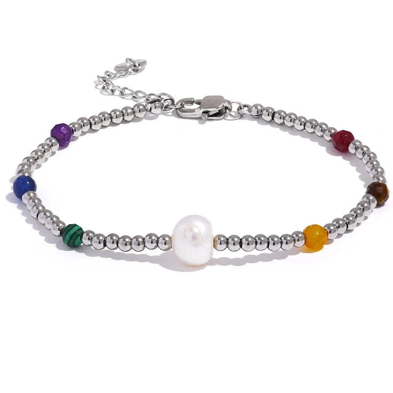 Stone Bracelet - Handmade with Stone and Natural Pearl