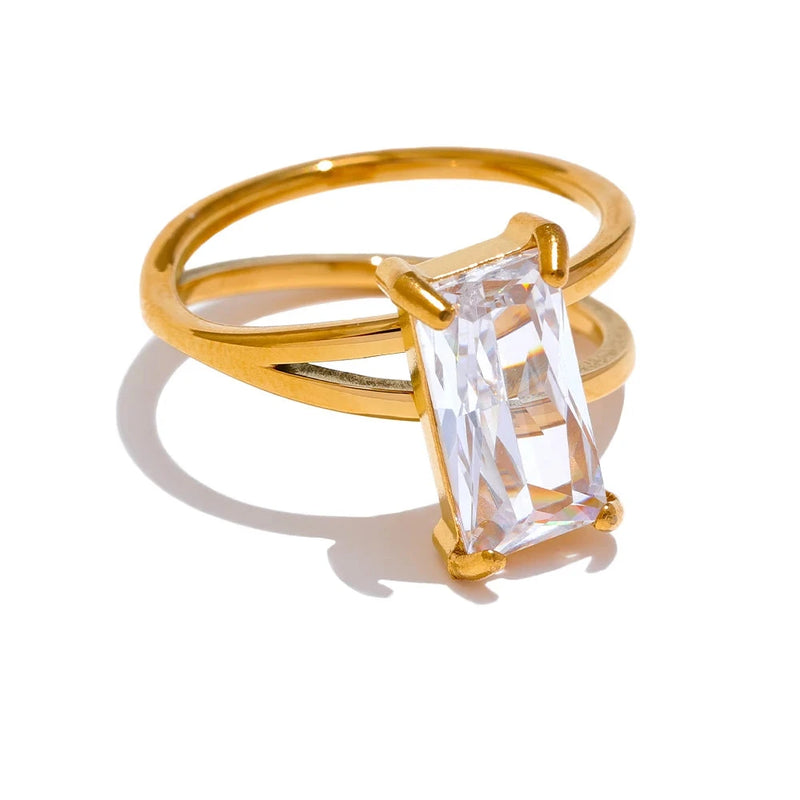 18K Gold Plated Star Ring with Zirconia Stone