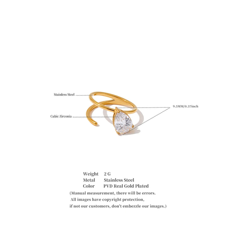 Anel Double-Layer Banhado a Ouro 18K com Pedra em Zirconia