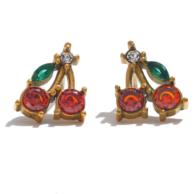 Cherry earrings with zirconia stones