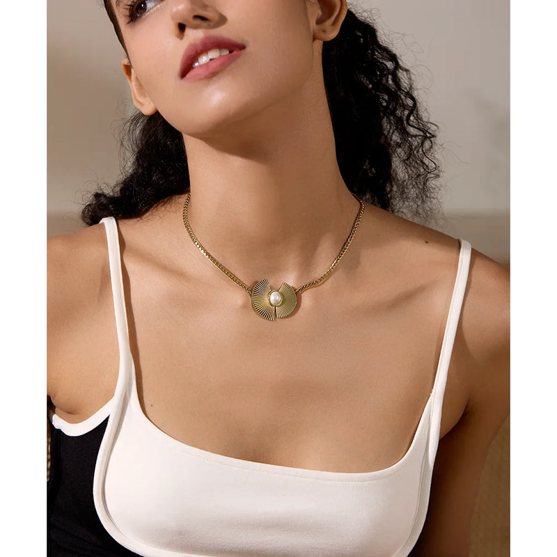 Peacock Necklace - 18K Gold Plated with Natural Pearl