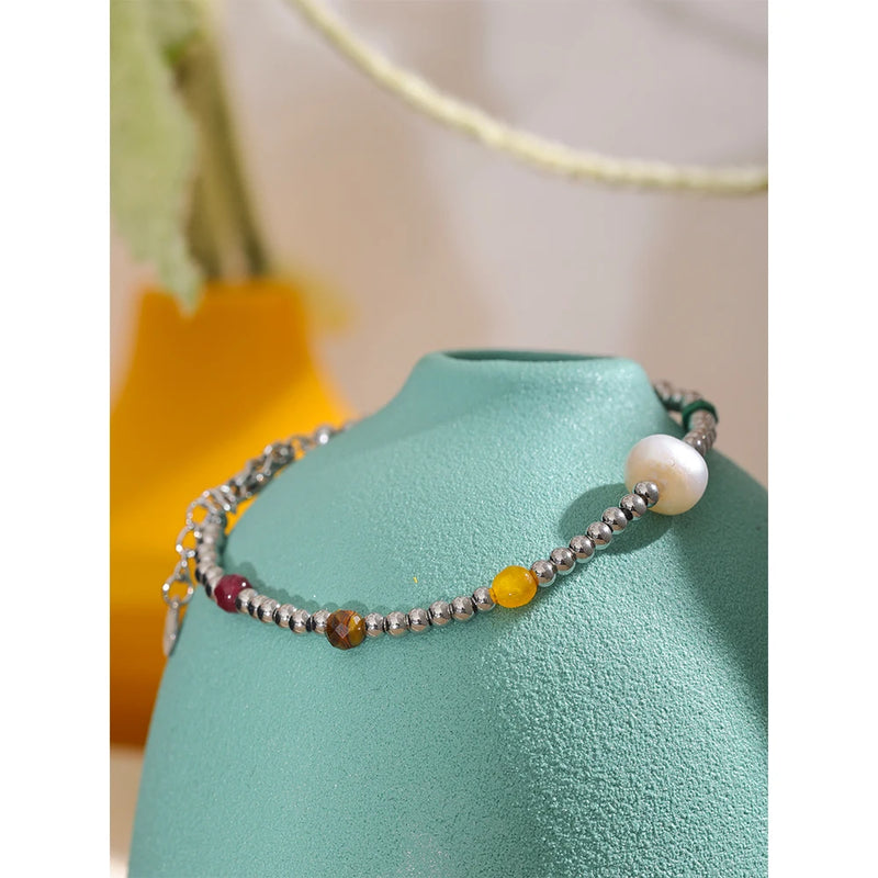 Stone Bracelet - Handmade with Stone and Natural Pearl