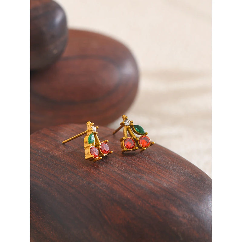 Cherry earrings with zirconia stones