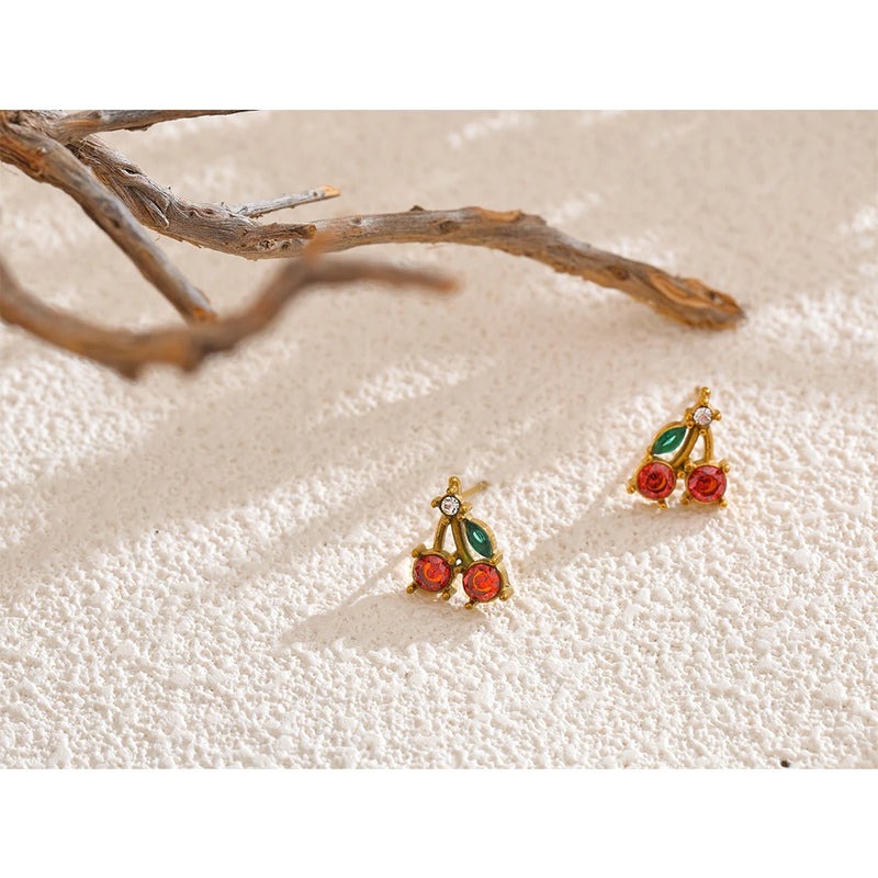 Cherry earrings with zirconia stones