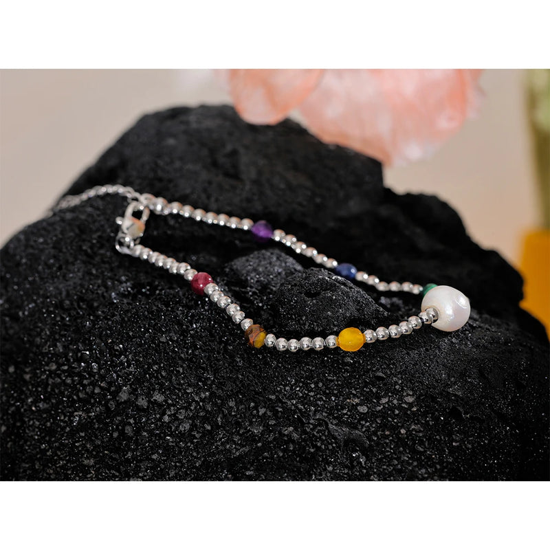 Stone Bracelet - Handmade with Stone and Natural Pearl