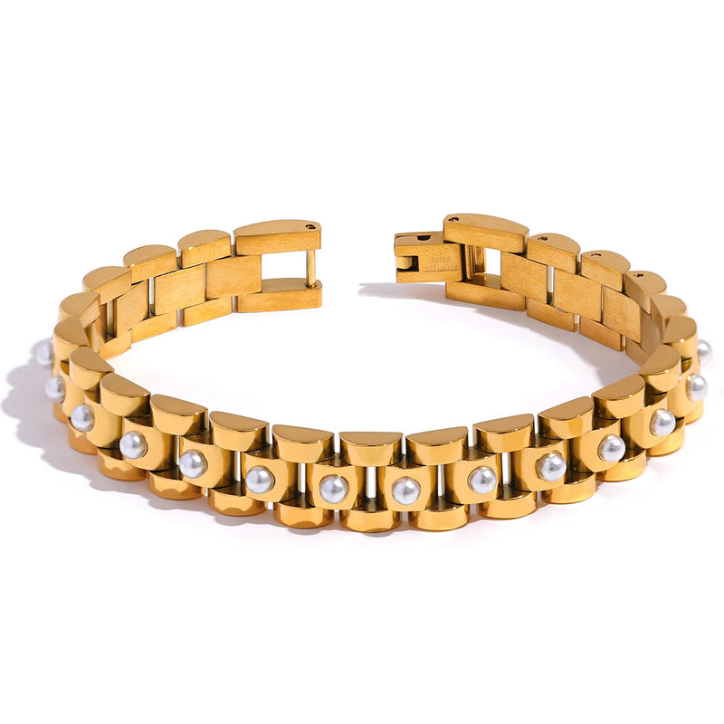 Bracelete Verus - Com Pérolas Naturais e pedras em Zircónia banhada a Ouro 18K