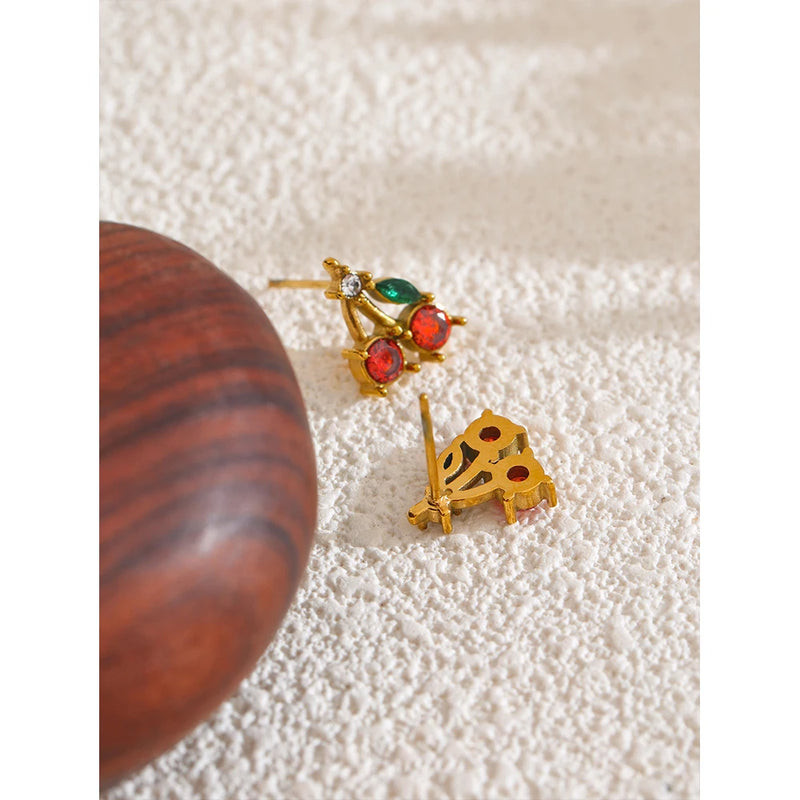 Cherry earrings with zirconia stones