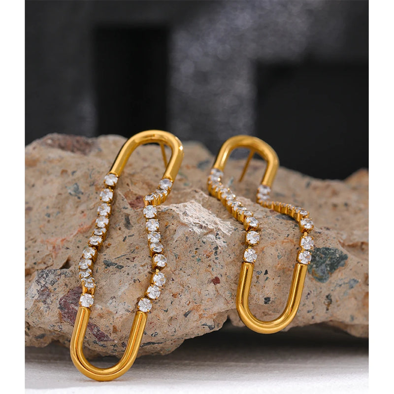 Gold Drop Earring with Zirconia Stones