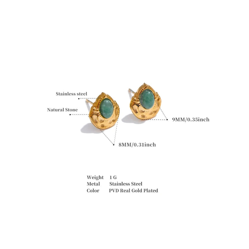 Brinco  Vintage Pedra Natural em  Metal Dourado
