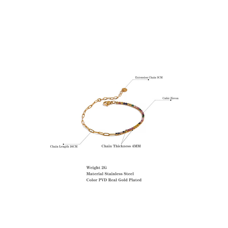 Bracelete Colorful Banhado a Ouro 18K e Pedras em Zircónia