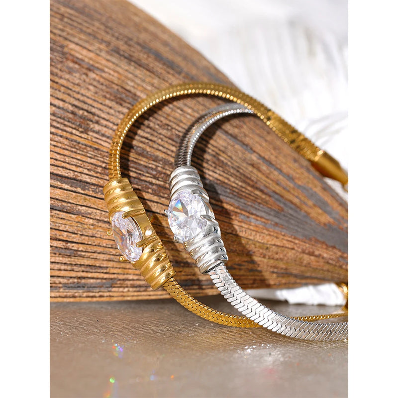 Bracelete Snake Banhado a Ouro 18K e Pedras em Zircónia