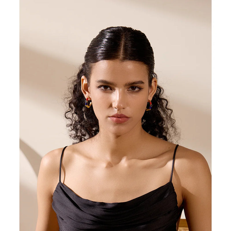 Zirconia Inlaid Hoop Earrings