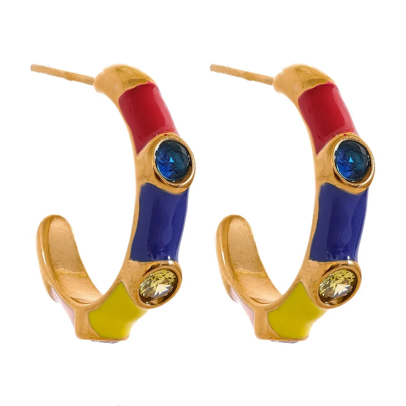 Zirconia Inlaid Hoop Earrings