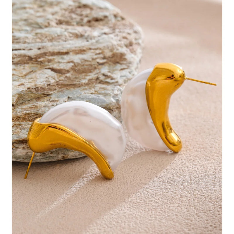 Brincos Lua com Pérolas Naturais