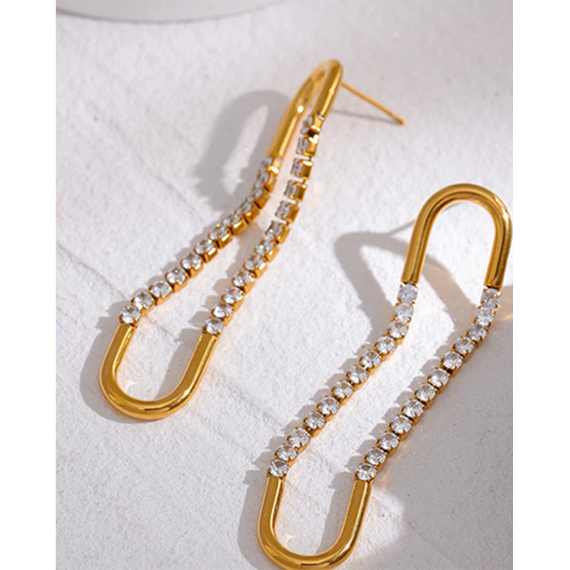 Gold Drop Earring with Zirconia Stones