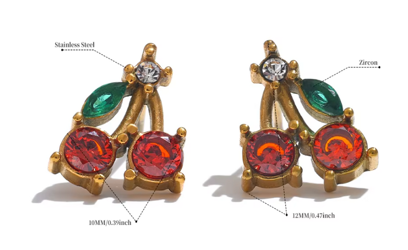 Cherry earrings with zirconia stones