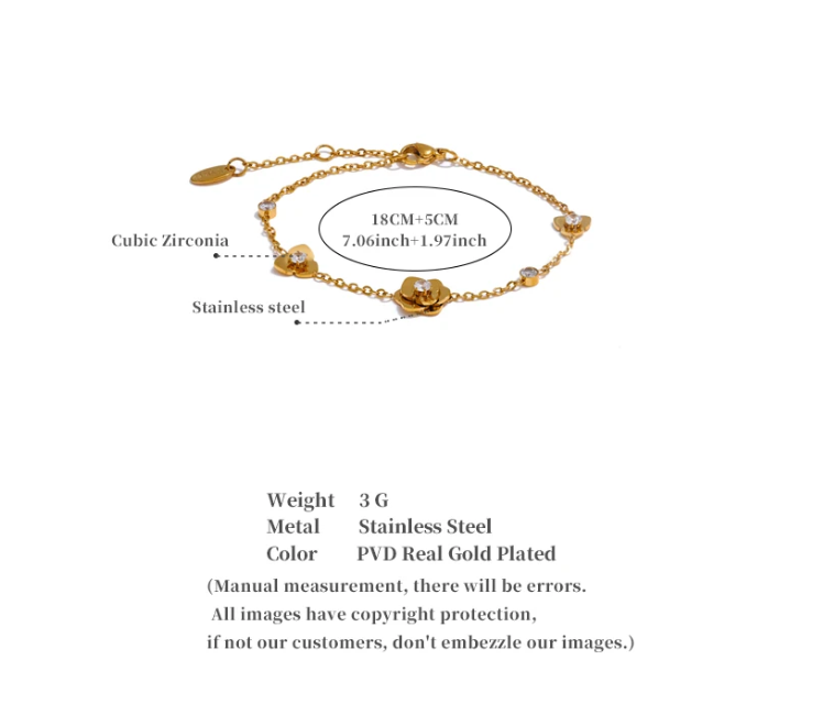 Bracelete Metal Flower Banhado a Ouro 18K