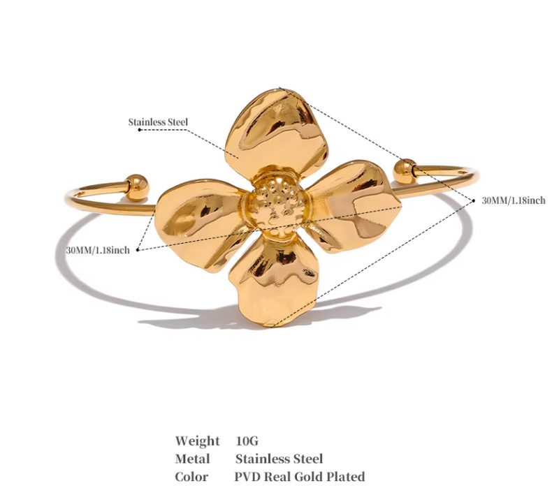 Bracelete  Flor Dourada Banhado em Ouro 18K