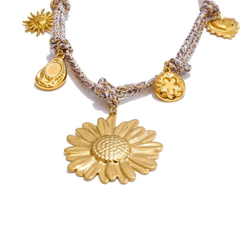 Colar Girassol Trançado banhado a Ouro 18K