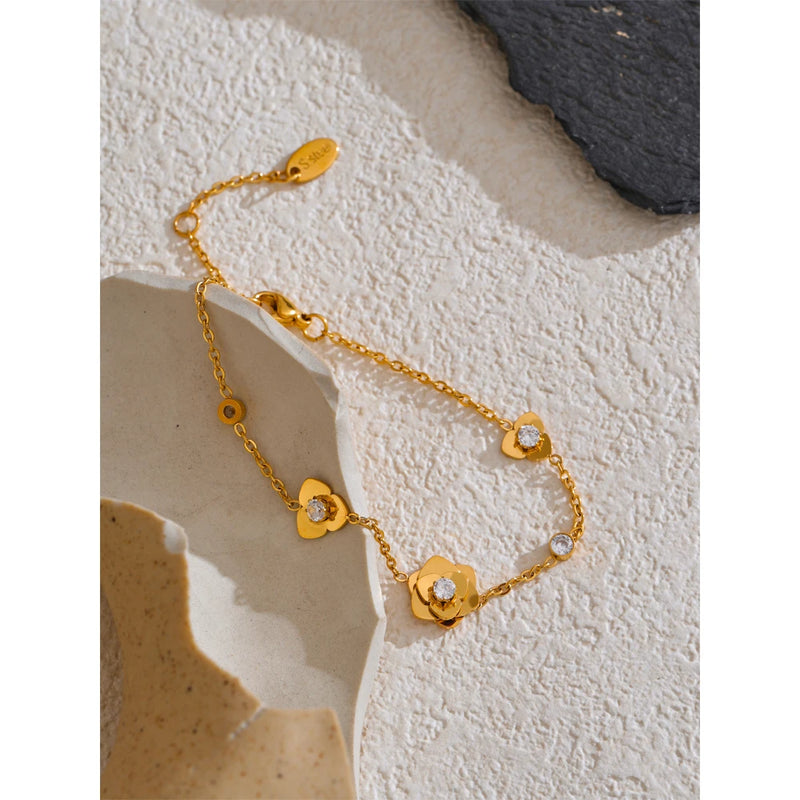 Bracelete Metal Flower Banhado a Ouro 18K