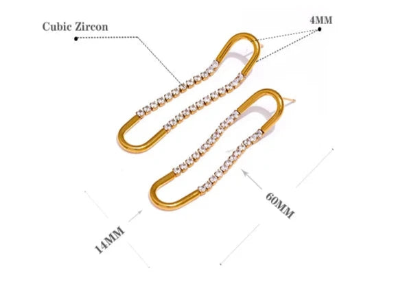 Gold Drop Earring with Zirconia Stones