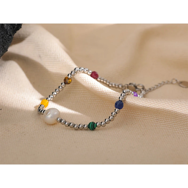Stone Bracelet - Handmade with Stone and Natural Pearl