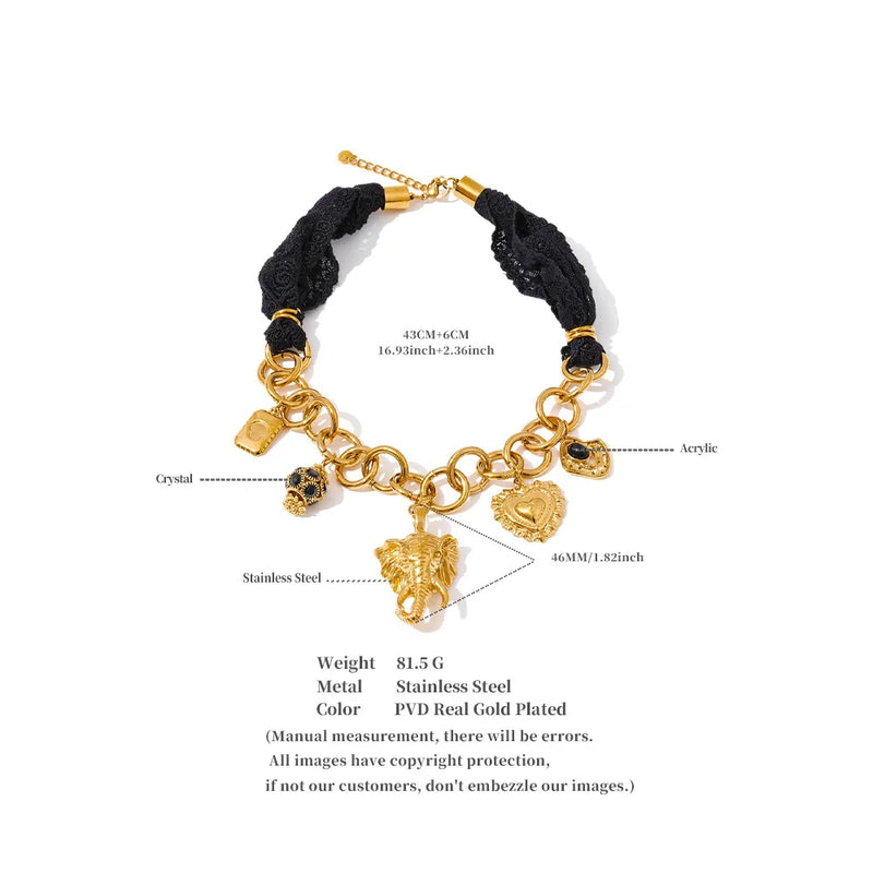 Colar Black Elephant Banhado a Ouro 18K