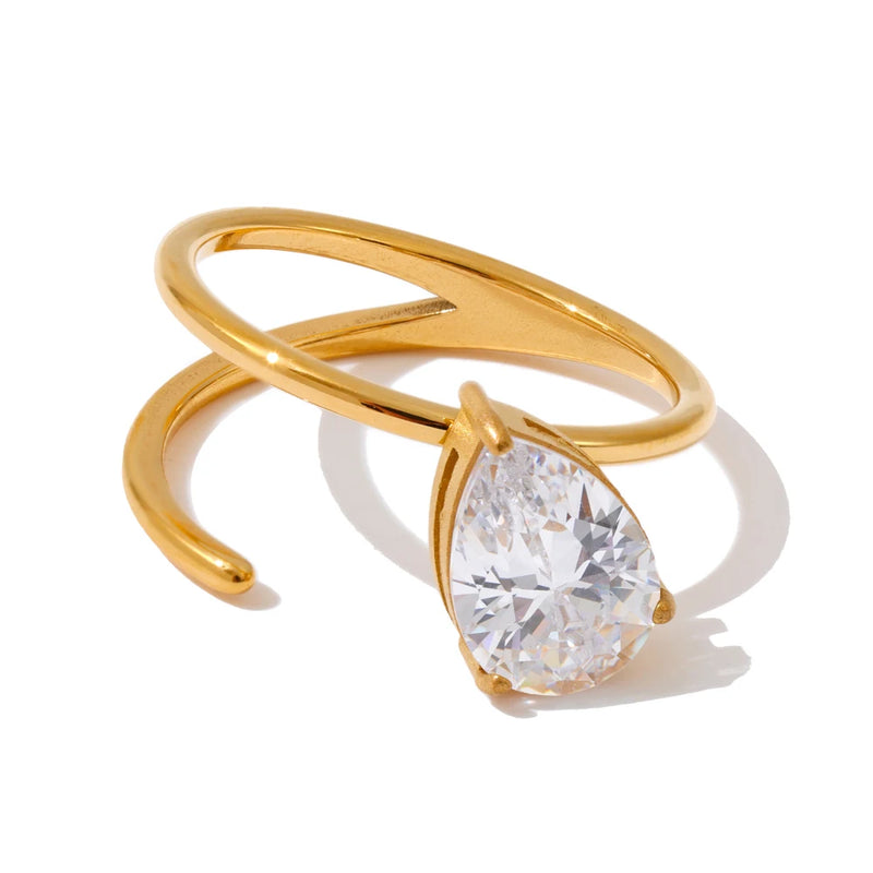 Anel Double-Layer Banhado a Ouro 18K com Pedra em Zirconia