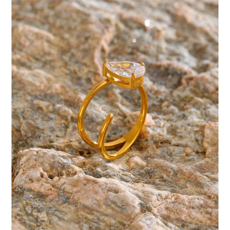 Anel Double-Layer Banhado a Ouro 18K com Pedra em Zirconia